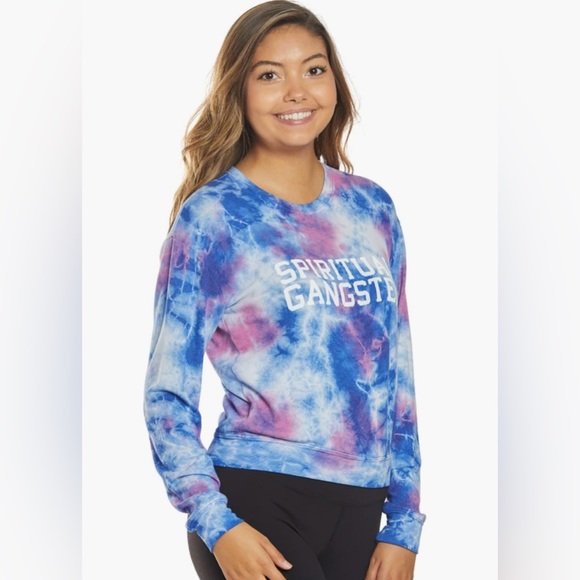 NWT Spiritual Gangster Tie Dye Crewneck LS Tee Sz L Yoga Pilates Gym Layering - Picture 7 of 8